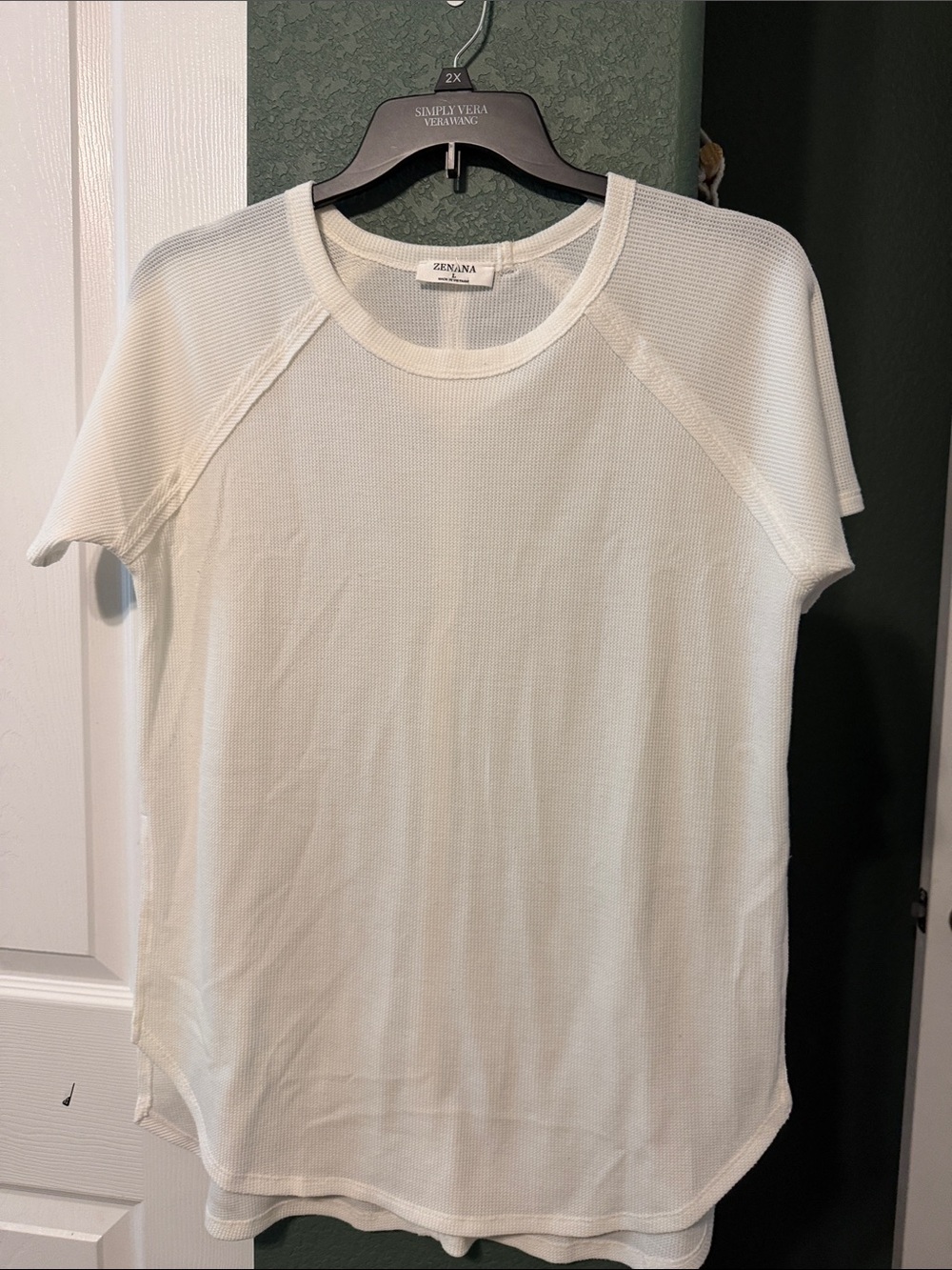 Zenana Outfitters Cream Short Sleeve Waffle Tunic Top